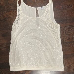 Express Cream Sequin and Lace  Tank Top
